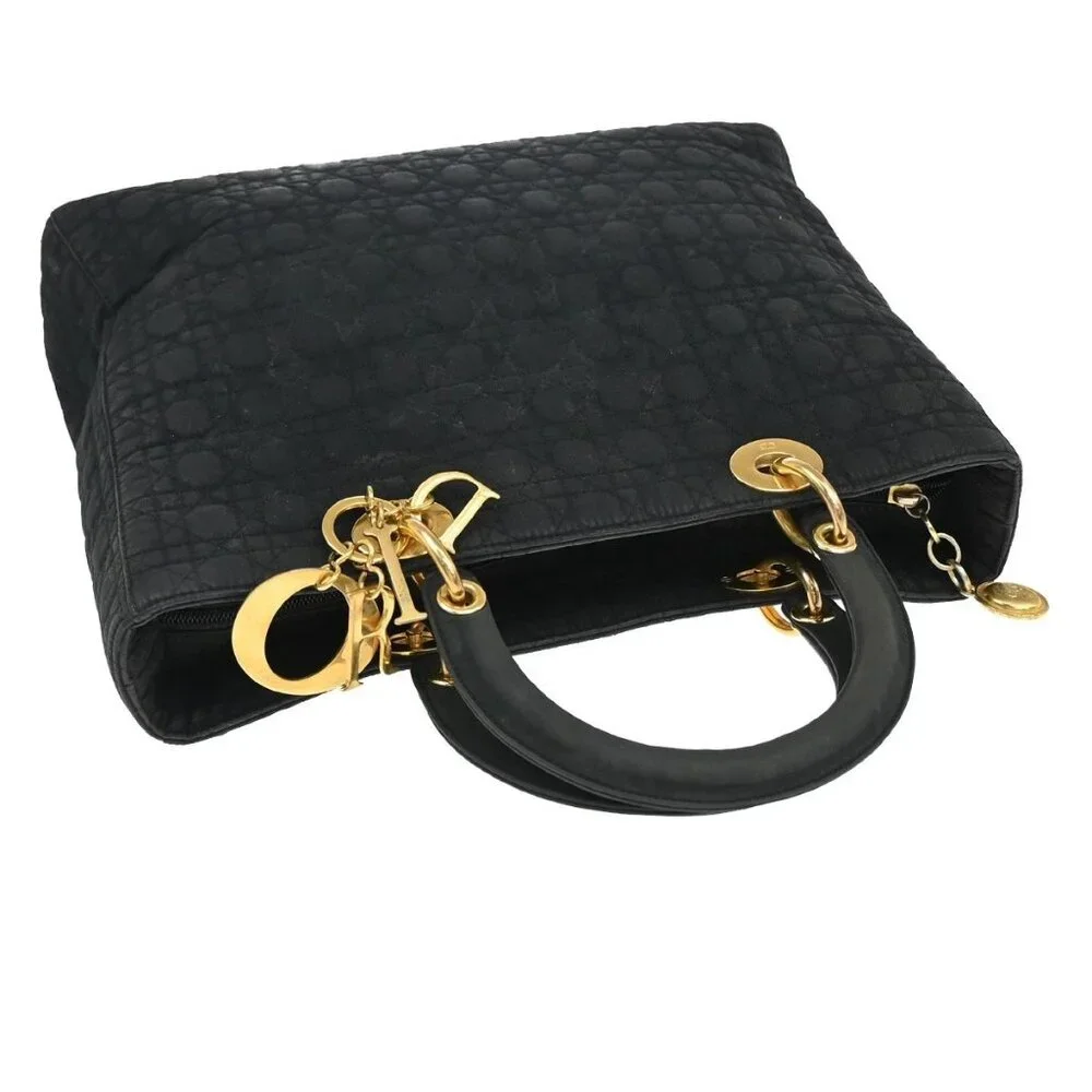 CHRISTIAN DIOR Lady Cannage Tote Hand Bag Nylon Leather Black GHW Italy 84EF789 - Picture 5 of 16